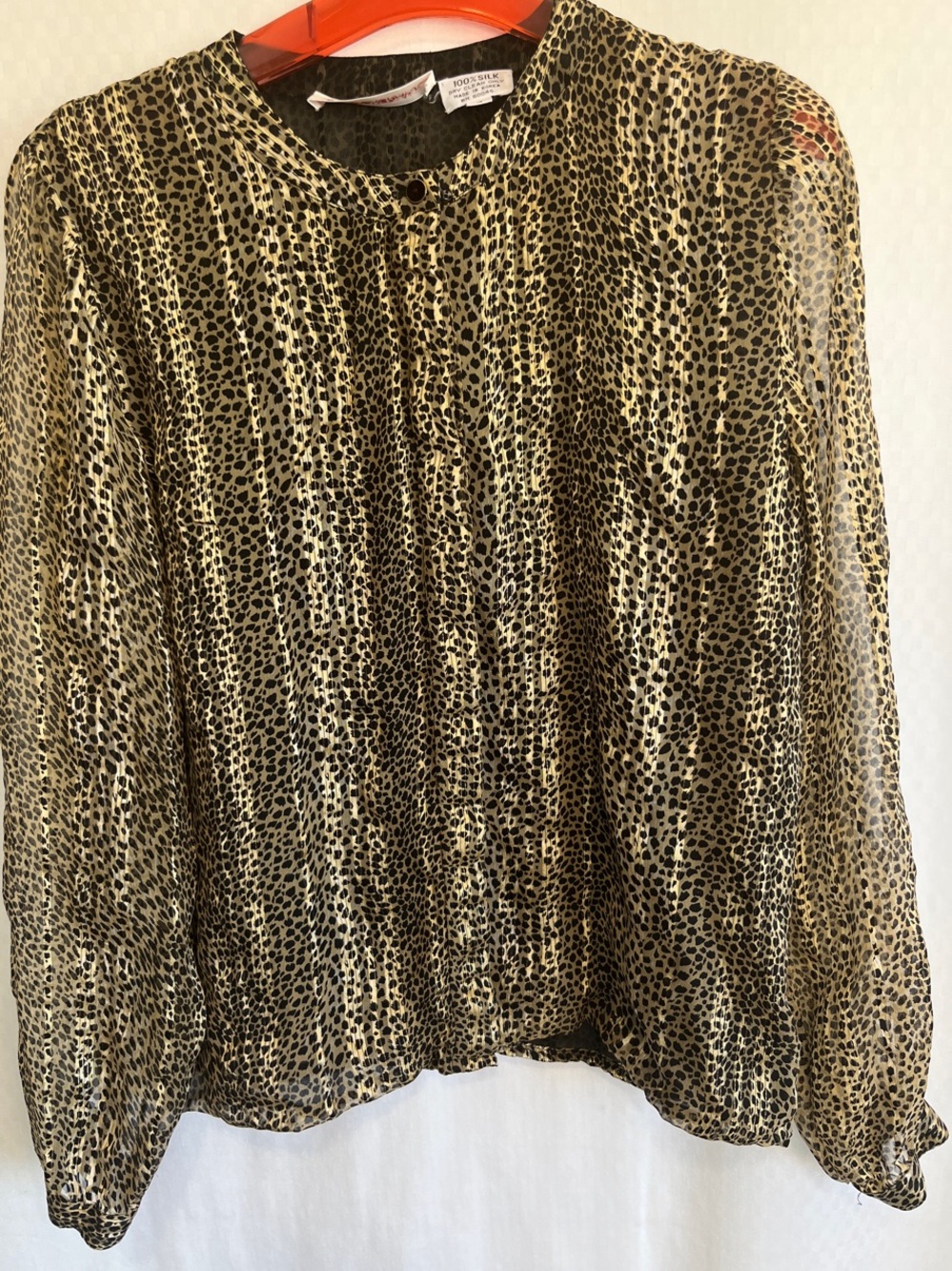 Jerri Sherman Blouse 4 Silk Beige & Black Animal-Print Sheer